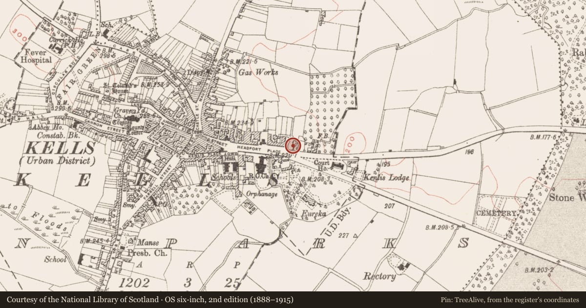Ordnance Survey six-inch map, 2nd edition (1888–1915) covering the location of Religious house - Fratres Cruciferi, Town Parks, County Meath, with a pin at the register's coordinates