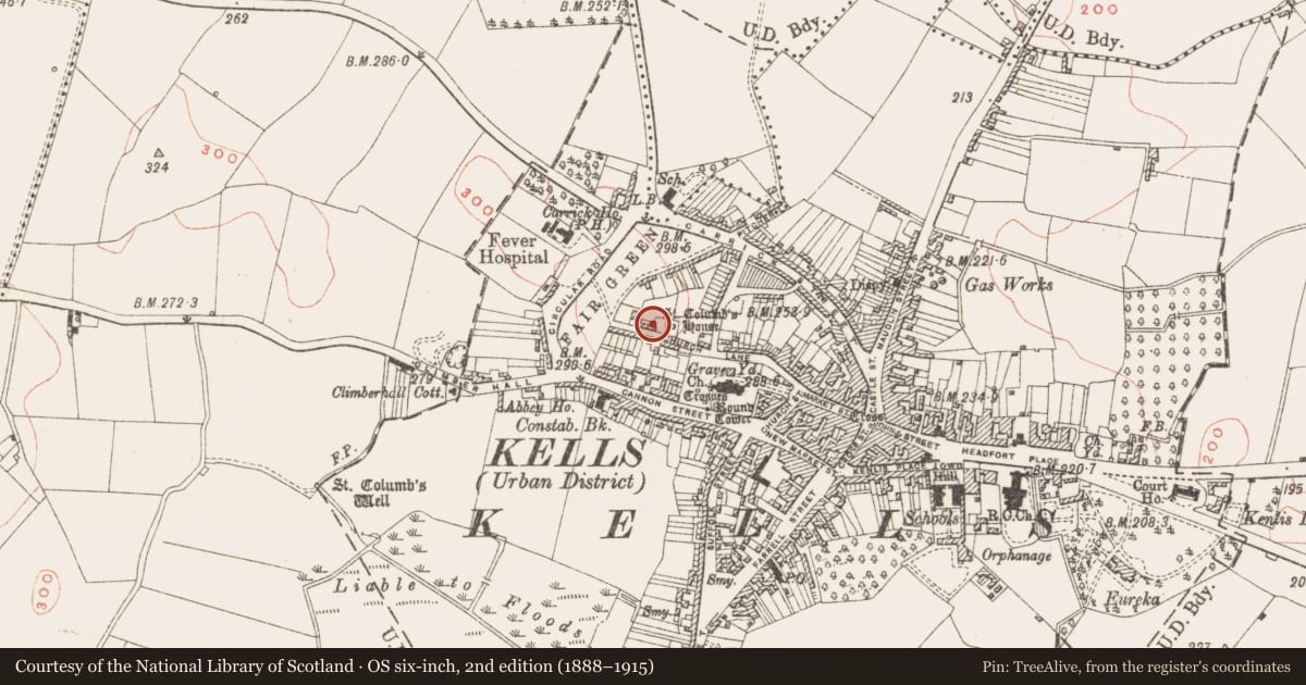 Ordnance Survey six-inch map, 2nd edition (1888–1915) covering the location of Ringfort - rath, Town Parks, County Meath, with a pin at the register's coordinates