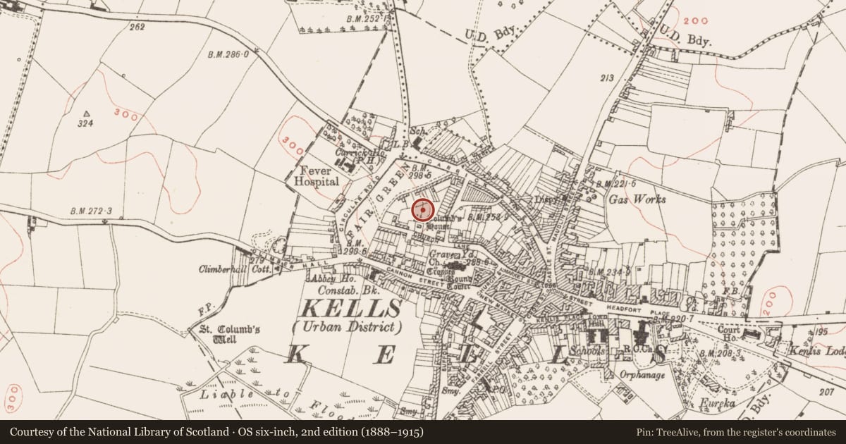 Ordnance Survey six-inch map, 2nd edition (1888–1915) covering the location of Excavation - miscellaneous, Town Parks, County Meath, with a pin at the register's coordinates