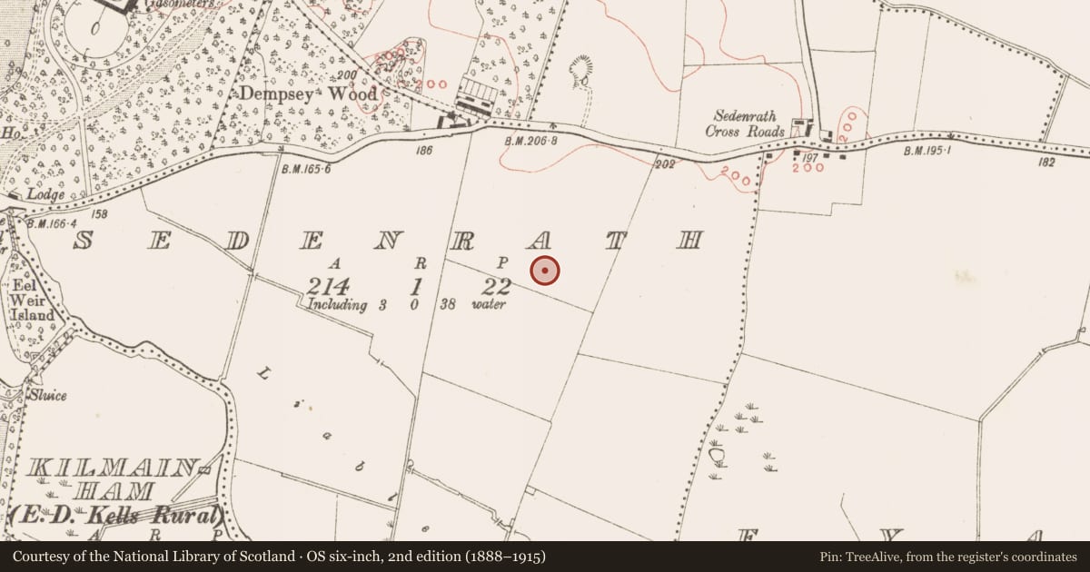 Ordnance Survey six-inch map, 2nd edition (1888–1915) covering the location of Enclosure, Sedenrath, County Meath, with a pin at the register's coordinates