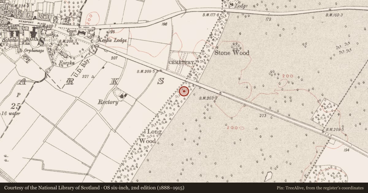 Ordnance Survey six-inch map, 2nd edition (1888–1915) covering the location of Ring-ditch, Headfort Demesne, County Meath, with a pin at the register's coordinates