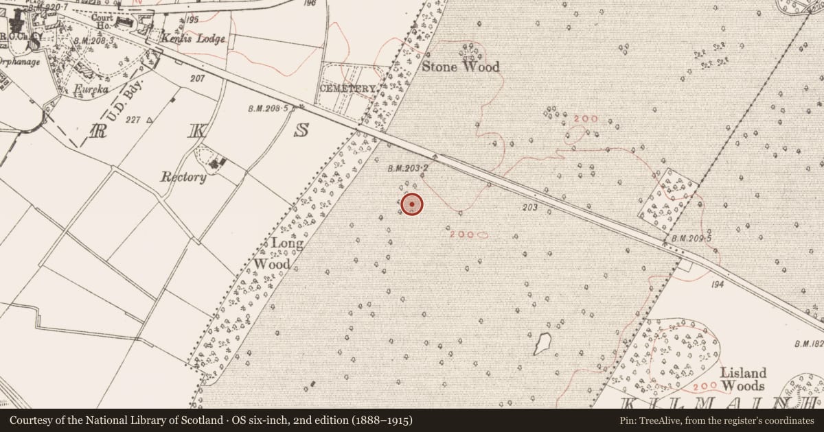 Ordnance Survey six-inch map, 2nd edition (1888–1915) covering the location of Ring-ditch, Headfort Demesne, County Meath, with a pin at the register's coordinates