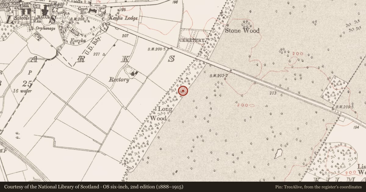 Ordnance Survey six-inch map, 2nd edition (1888–1915) covering the location of Enclosure, Headfort Demesne, County Meath, with a pin at the register's coordinates