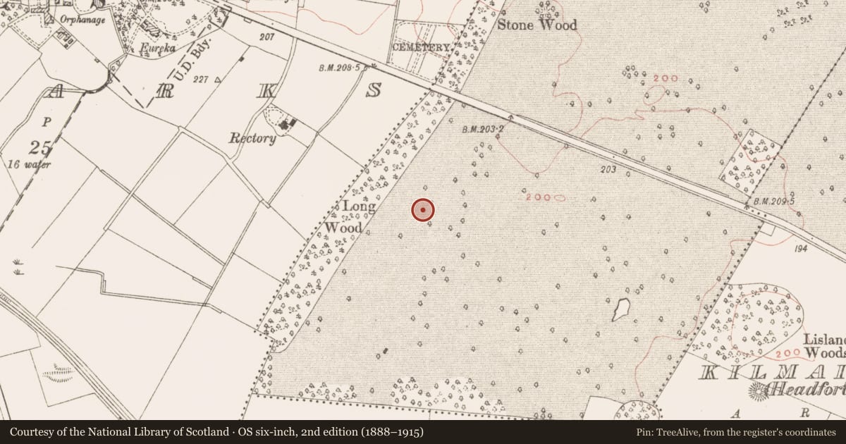 Ordnance Survey six-inch map, 2nd edition (1888–1915) covering the location of Ring-ditch, Headfort Demesne, County Meath, with a pin at the register's coordinates