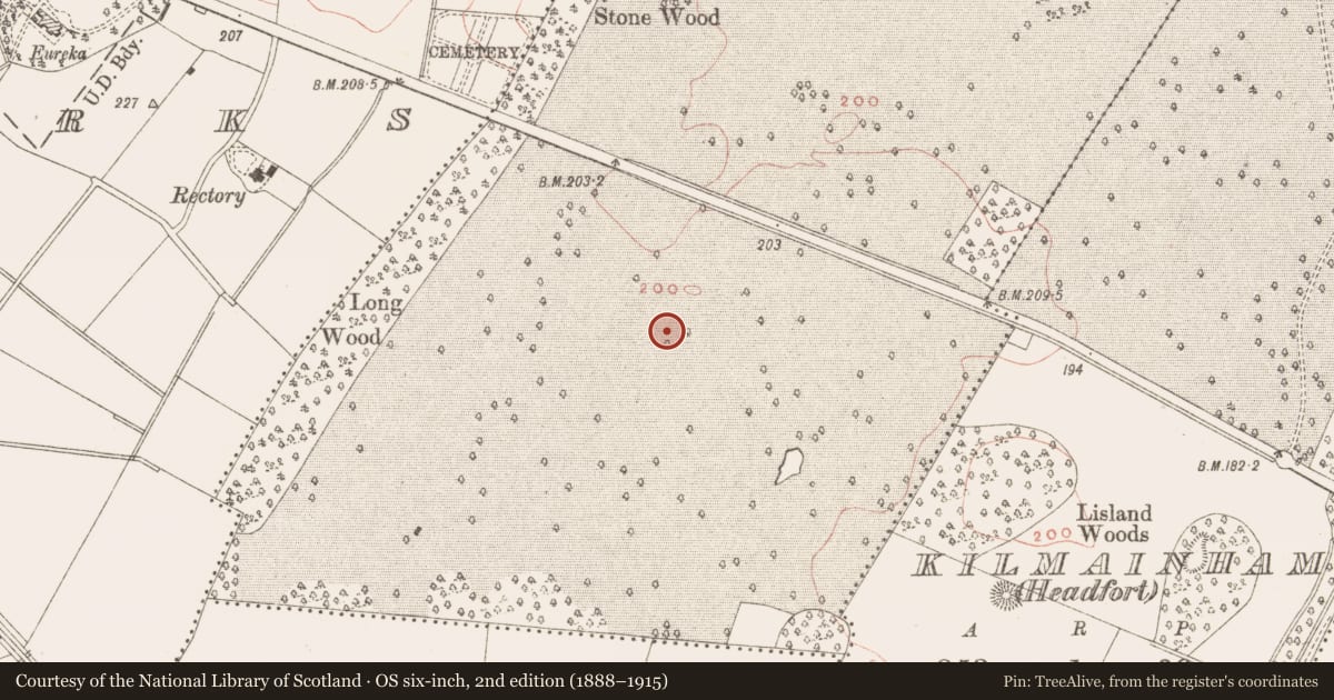 Ordnance Survey six-inch map, 2nd edition (1888–1915) covering the location of Enclosure, Headfort Demesne, County Meath, with a pin at the register's coordinates