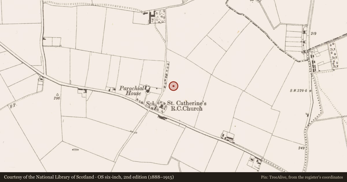 Ordnance Survey six-inch map, 2nd edition (1888–1915) covering the location of Enclosure, Baile Órthaí, County Meath, with a pin at the register's coordinates