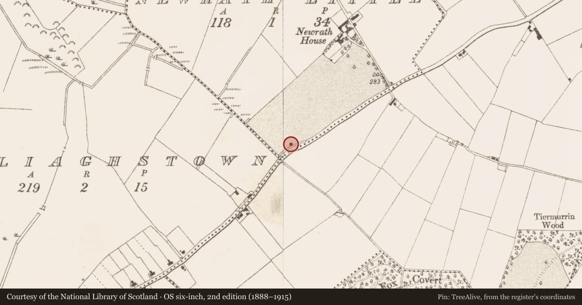 Ordnance Survey six-inch map, 2nd edition (1888–1915) covering the location of Fulacht fia, Newrath Little, County Meath, with a pin at the register's coordinates