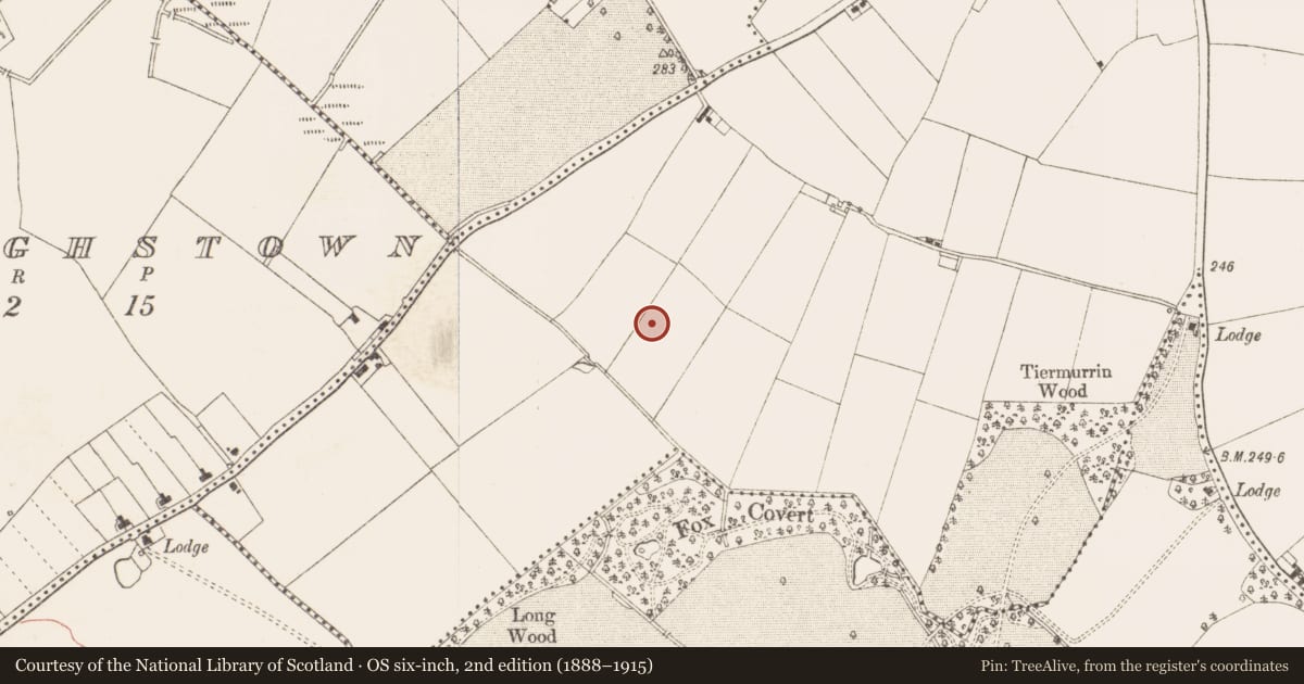 Ordnance Survey six-inch map, 2nd edition (1888–1915) covering the location of Burnt mound, Town Parks, County Meath, with a pin at the register's coordinates