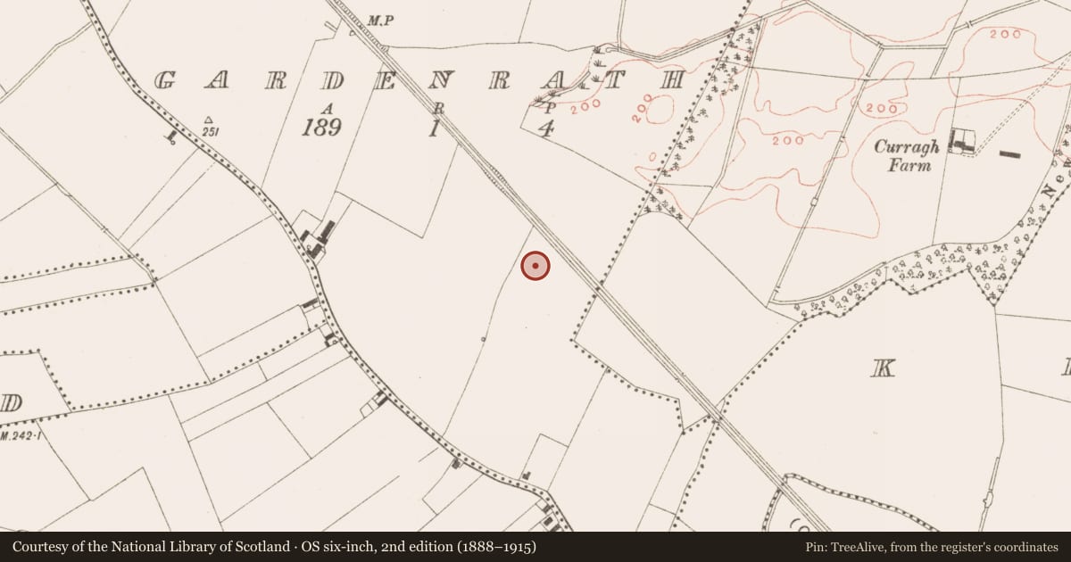 Ordnance Survey six-inch map, 2nd edition (1888–1915) covering the location of Road - road/trackway, Gardenrath, County Meath, with a pin at the register's coordinates