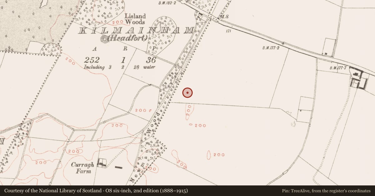 Ordnance Survey six-inch map, 2nd edition (1888–1915) covering the location of House - Neolithic, Kilmainham (Kells Upper By., Teltown Par.), County Meath, with a pin at the register's coordinates