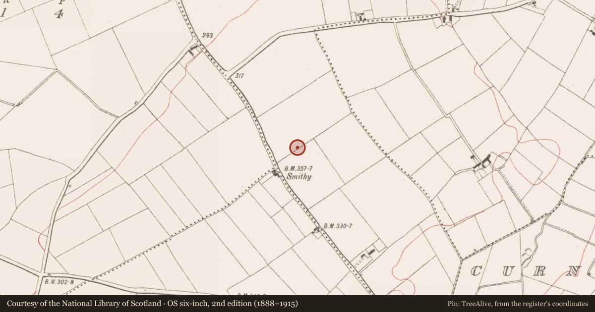 Ordnance Survey six-inch map, 2nd edition (1888–1915) covering the location of Standing stone, Mullagha, County Meath, with a pin at the register's coordinates