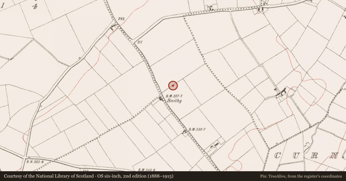 Ordnance Survey six-inch map, 2nd edition (1888–1915) covering the location of Enclosure, Mullagha, County Meath, with a pin at the register's coordinates