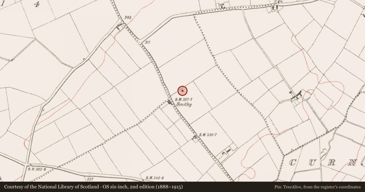 Ordnance Survey six-inch map, 2nd edition (1888–1915) covering the location of Ring-ditch, Mullagha, County Meath, with a pin at the register's coordinates