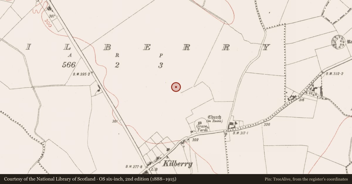 Ordnance Survey six-inch map, 2nd edition (1888–1915) covering the location of Souterrain, Kilberry, County Meath, with a pin at the register's coordinates