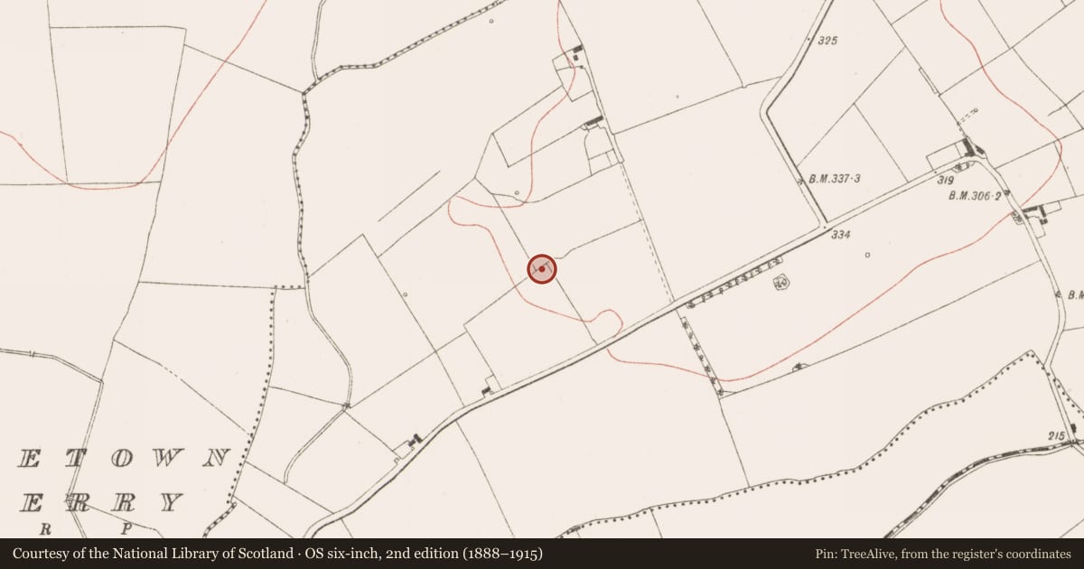 Ordnance Survey six-inch map, 2nd edition (1888–1915) covering the location of Field system, Rathcoon, County Meath, with a pin at the register's coordinates