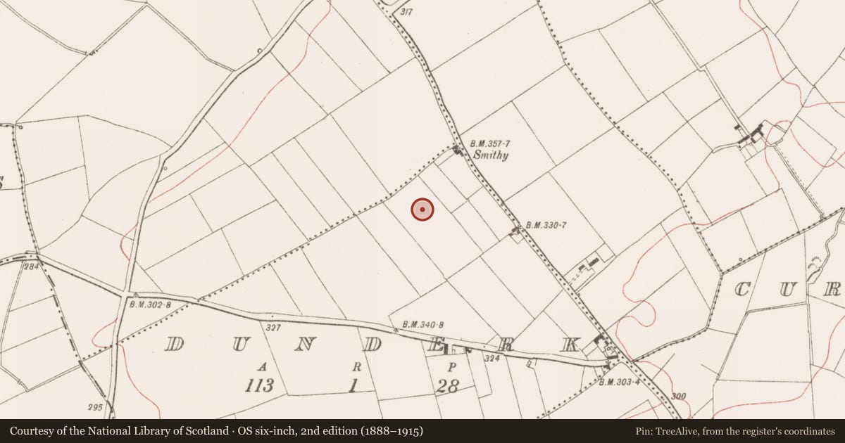 Ordnance Survey six-inch map, 2nd edition (1888–1915) covering the location of Ring-ditch, Dunderk, County Meath, with a pin at the register's coordinates