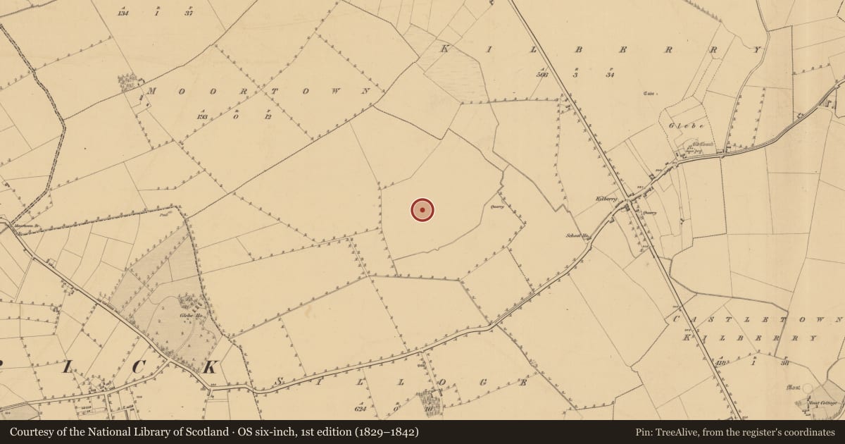 Ordnance Survey six-inch map, 1st edition (1829–1842) covering the location of Ring-ditch, Silloge, County Meath, with a pin at the register's coordinates