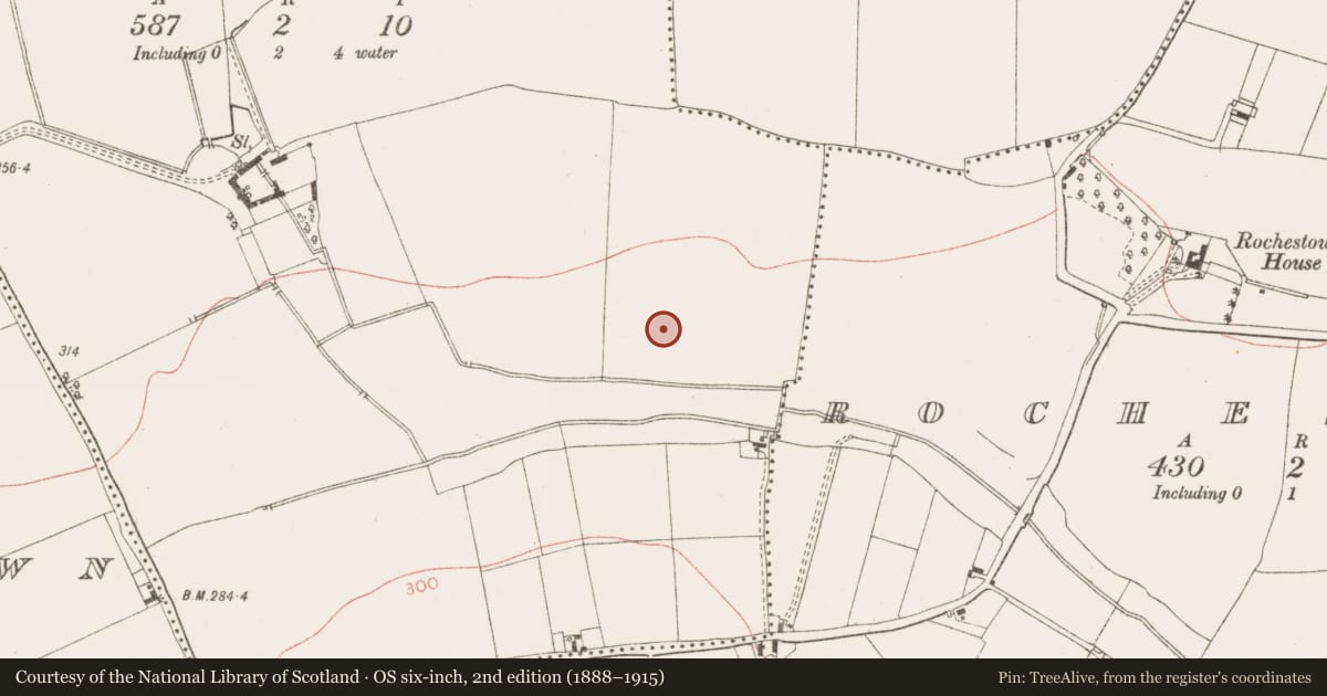 Ordnance Survey six-inch map, 2nd edition (1888–1915) covering the location of Enclosure, Mullagha, County Meath, with a pin at the register's coordinates
