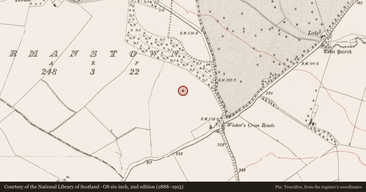 Ordnance Survey six-inch map, 2nd edition (1888–1915) covering the location of Ring-ditch, Stackallan, County Meath, with a pin at the register's coordinates