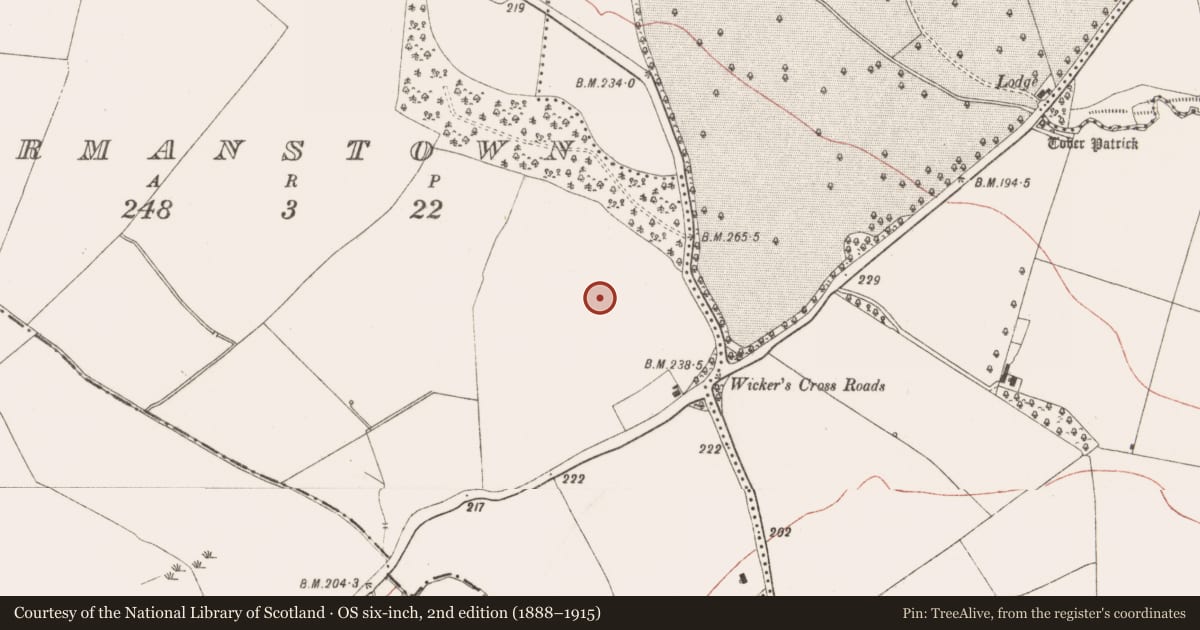 Ordnance Survey six-inch map, 2nd edition (1888–1915) covering the location of Ring-ditch, Stackallan, County Meath, with a pin at the register's coordinates
