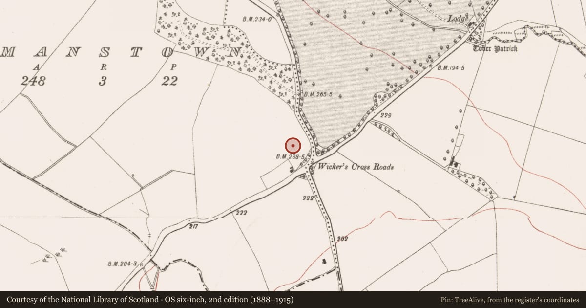 Ordnance Survey six-inch map, 2nd edition (1888–1915) covering the location of Enclosure, Stackallan, County Meath, with a pin at the register's coordinates