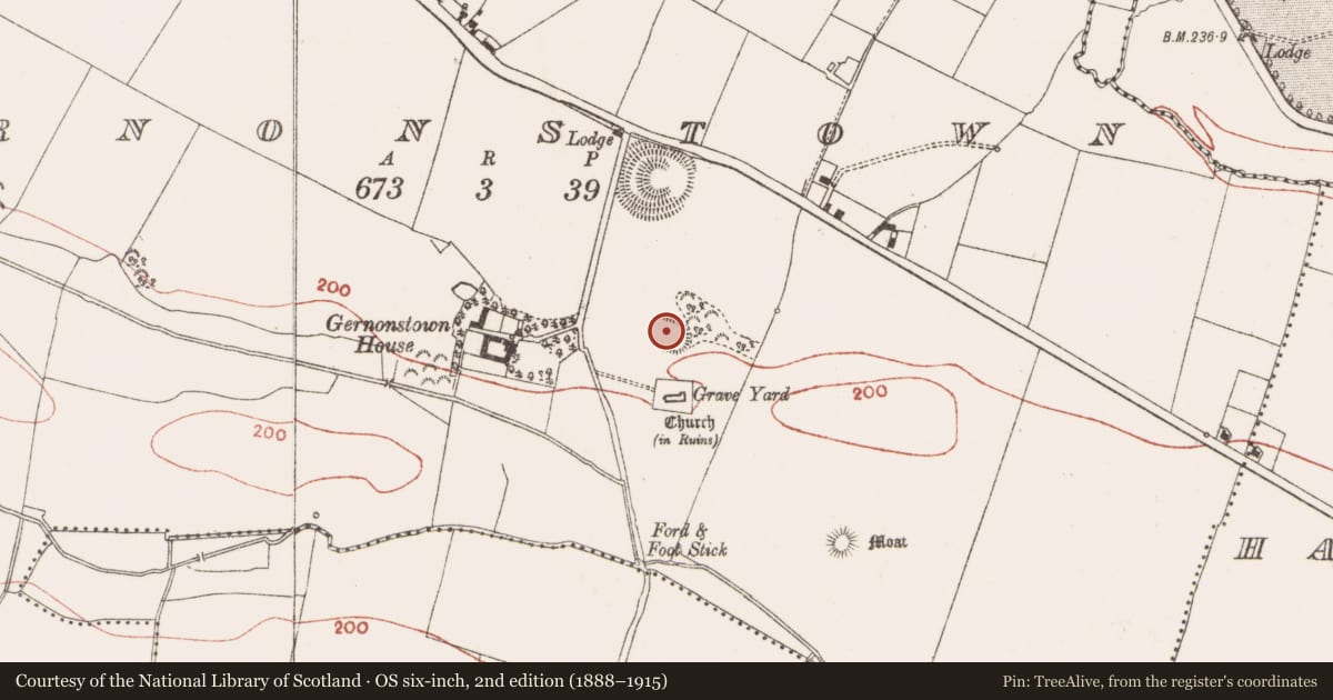 Ordnance Survey six-inch map, 2nd edition (1888–1915) covering the location of House - indeterminate date, Gernonstown, County Meath, with a pin at the register's coordinates