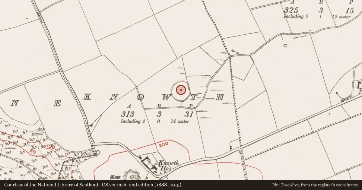 Ordnance Survey six-inch map, 2nd edition (1888–1915) covering the location of Burial ground, Knowth, County Meath, with a pin at the register's coordinates