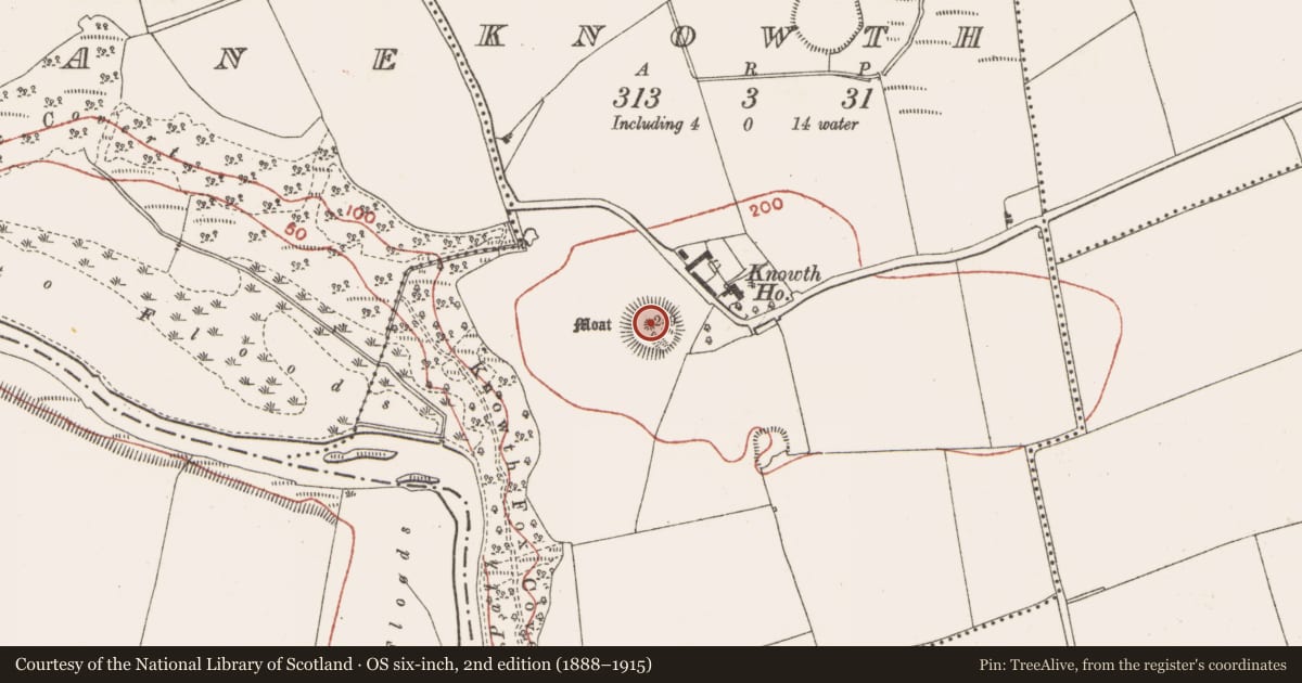 Ordnance Survey six-inch map, 2nd edition (1888–1915) covering the location of Megalithic tomb - passage tomb, Knowth, County Meath, with a pin at the register's coordinates