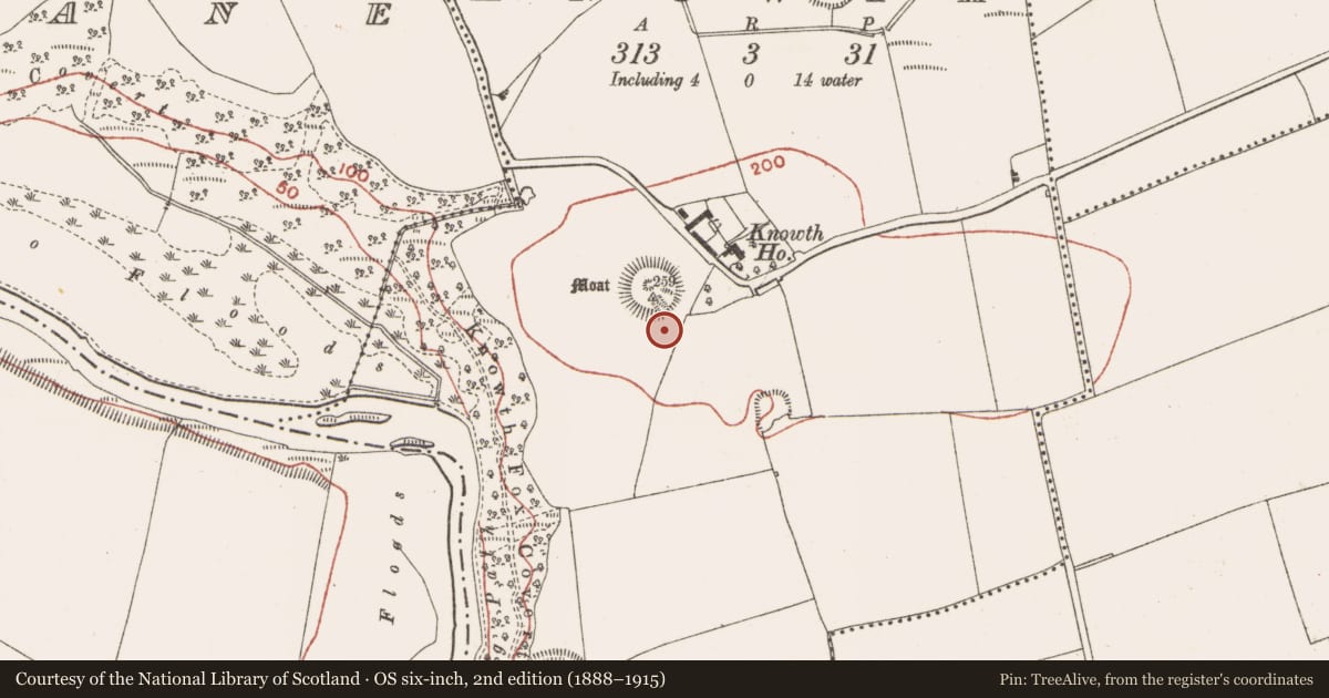 Ordnance Survey six-inch map, 2nd edition (1888–1915) covering the location of Megalithic tomb - passage tomb, Knowth, County Meath, with a pin at the register's coordinates