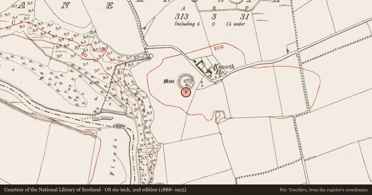 Ordnance Survey six-inch map, 2nd edition (1888–1915) covering the location of Megalithic tomb - passage tomb, Knowth, County Meath, with a pin at the register's coordinates