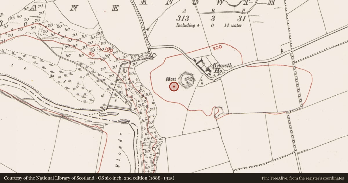 Ordnance Survey six-inch map, 2nd edition (1888–1915) covering the location of Megalithic tomb - passage tomb, Knowth, County Meath, with a pin at the register's coordinates