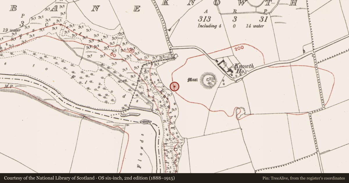 Ordnance Survey six-inch map, 2nd edition (1888–1915) covering the location of Megalithic tomb - passage tomb, Knowth, County Meath, with a pin at the register's coordinates