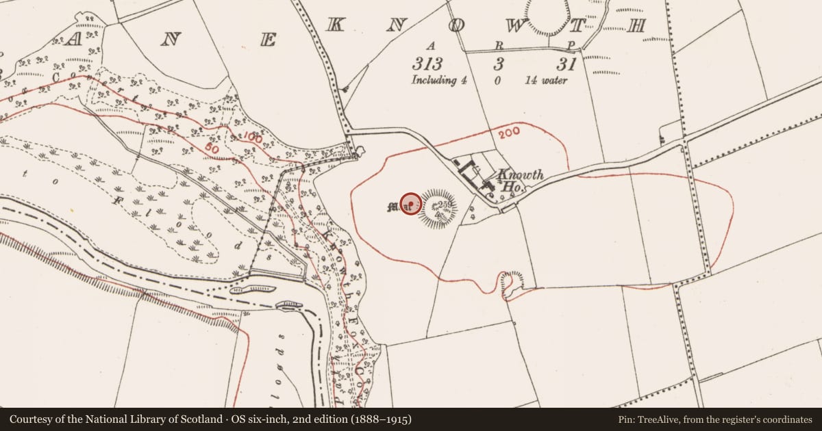 Ordnance Survey six-inch map, 2nd edition (1888–1915) covering the location of Megalithic tomb - passage tomb, Knowth, County Meath, with a pin at the register's coordinates