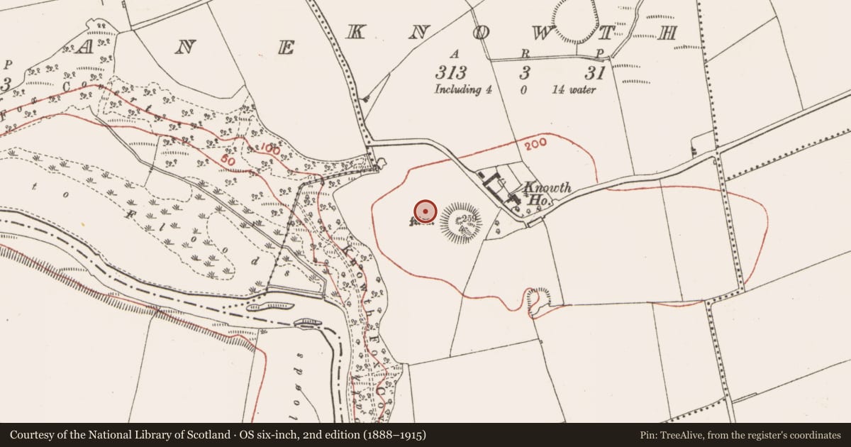 Ordnance Survey six-inch map, 2nd edition (1888–1915) covering the location of Megalithic tomb - passage tomb, Knowth, County Meath, with a pin at the register's coordinates
