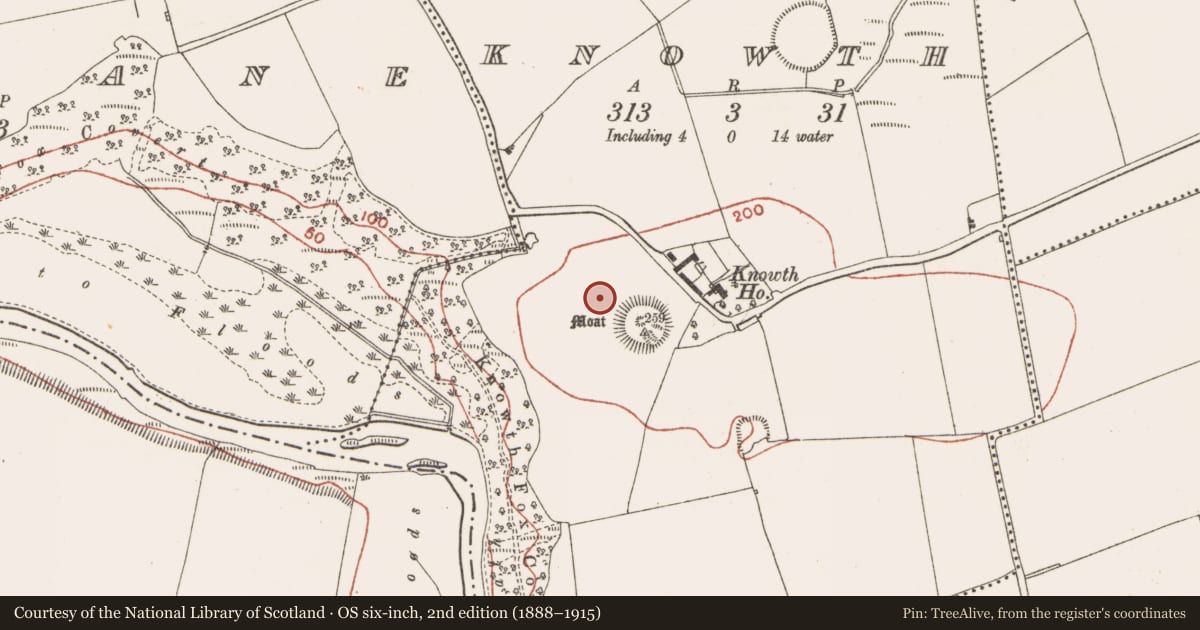 Ordnance Survey six-inch map, 2nd edition (1888–1915) covering the location of Megalithic tomb - passage tomb, Knowth, County Meath, with a pin at the register's coordinates
