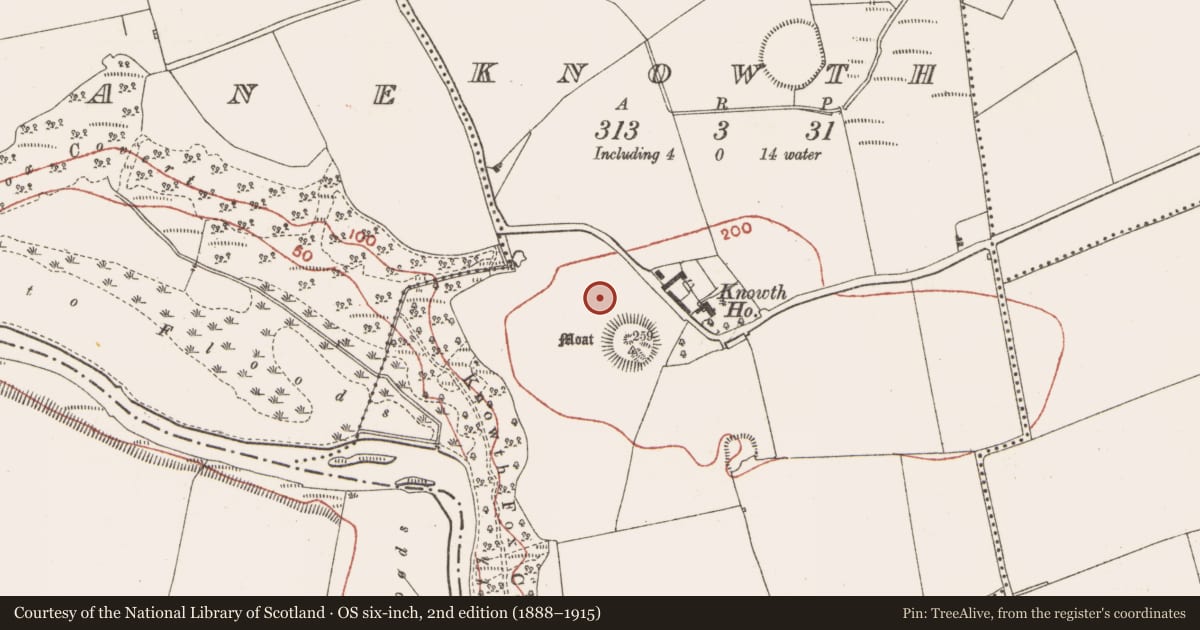 Ordnance Survey six-inch map, 2nd edition (1888–1915) covering the location of Megalithic tomb - passage tomb, Knowth, County Meath, with a pin at the register's coordinates
