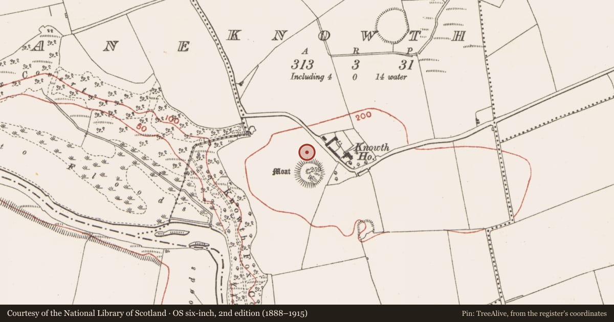 Ordnance Survey six-inch map, 2nd edition (1888–1915) covering the location of Megalithic tomb - passage tomb, Knowth, County Meath, with a pin at the register's coordinates