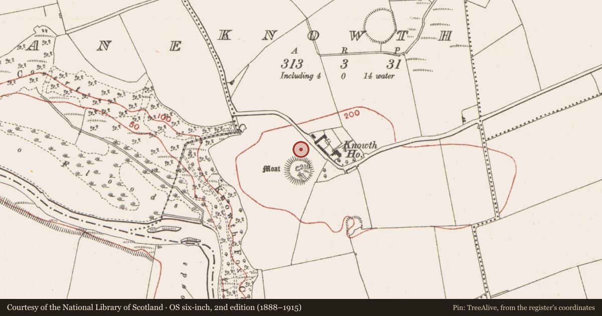 Ordnance Survey six-inch map, 2nd edition (1888–1915) covering the location of Megalithic tomb - passage tomb, Knowth, County Meath, with a pin at the register's coordinates