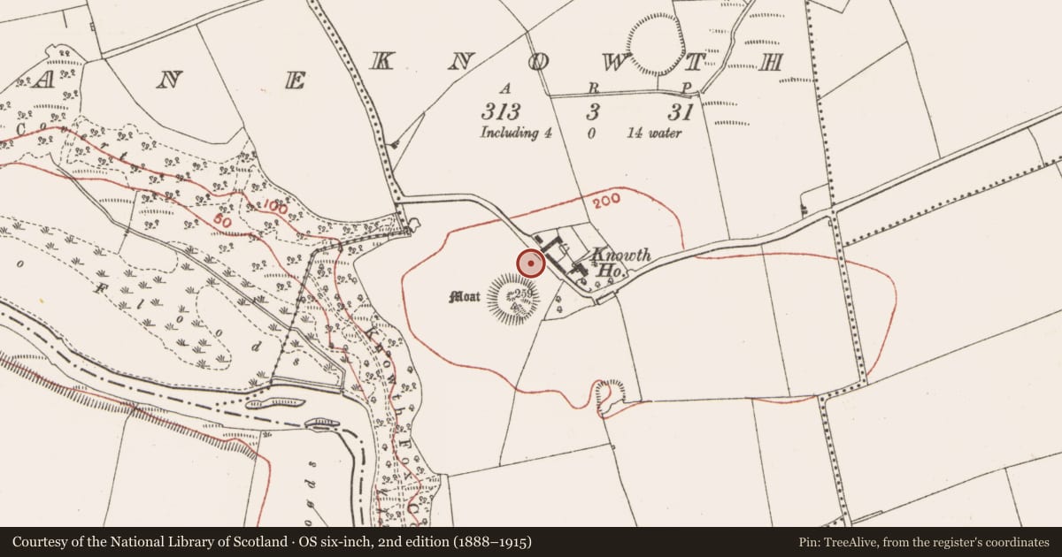 Ordnance Survey six-inch map, 2nd edition (1888–1915) covering the location of Megalithic tomb - passage tomb, Knowth, County Meath, with a pin at the register's coordinates