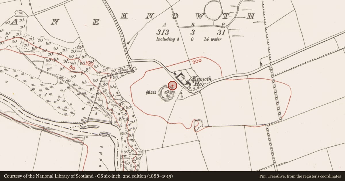 Ordnance Survey six-inch map, 2nd edition (1888–1915) covering the location of Megalithic tomb - passage tomb, Knowth, County Meath, with a pin at the register's coordinates