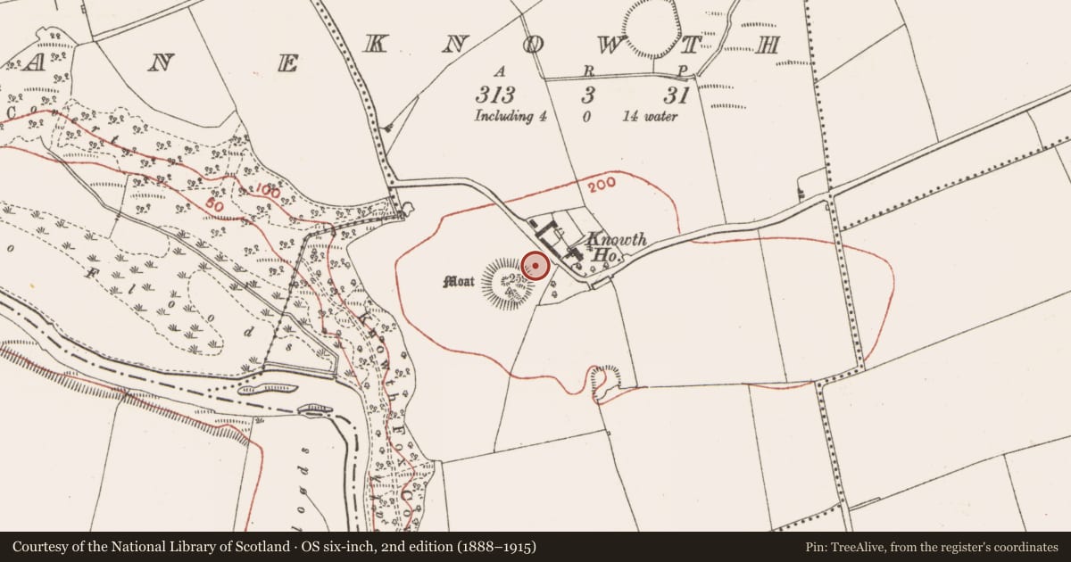 Ordnance Survey six-inch map, 2nd edition (1888–1915) covering the location of Megalithic tomb - passage tomb, Knowth, County Meath, with a pin at the register's coordinates