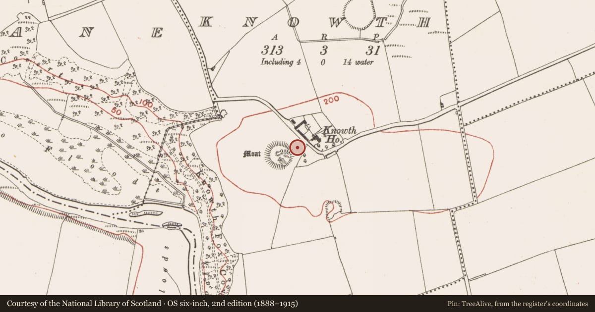 Ordnance Survey six-inch map, 2nd edition (1888–1915) covering the location of Megalithic tomb - passage tomb, Knowth, County Meath, with a pin at the register's coordinates