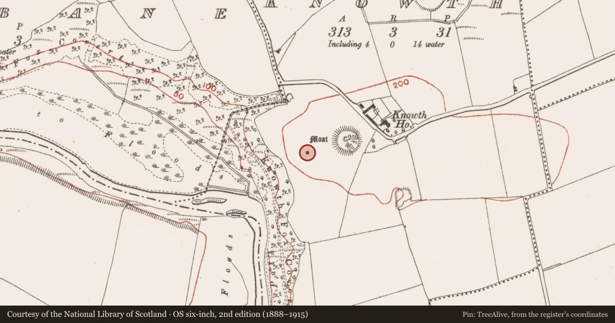 Ordnance Survey six-inch map, 2nd edition (1888–1915) covering the location of Enclosure, Knowth, County Meath, with a pin at the register's coordinates
