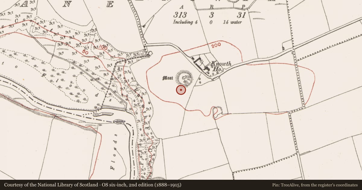 Ordnance Survey six-inch map, 2nd edition (1888–1915) covering the location of Habitation site, Knowth, County Meath, with a pin at the register's coordinates