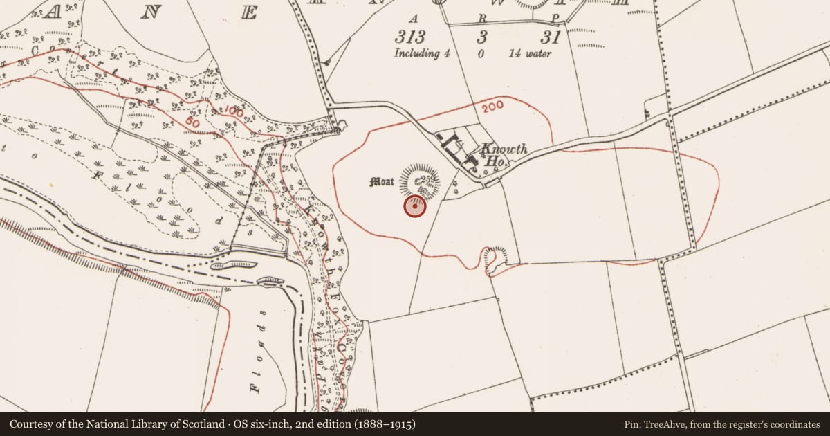 Ordnance Survey six-inch map, 2nd edition (1888–1915) covering the location of Habitation site, Knowth, County Meath, with a pin at the register's coordinates