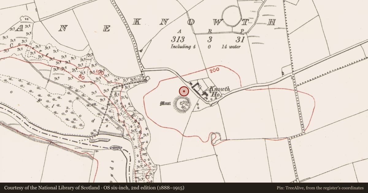 Ordnance Survey six-inch map, 2nd edition (1888–1915) covering the location of Souterrain, Knowth, County Meath, with a pin at the register's coordinates