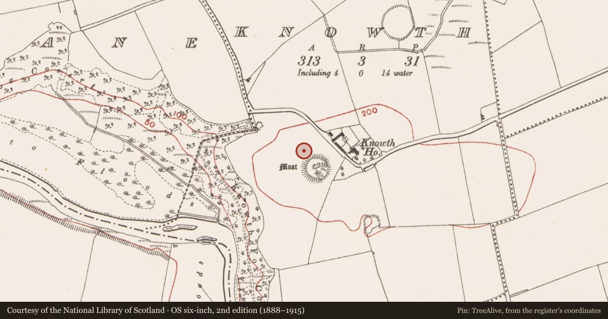Ordnance Survey six-inch map, 2nd edition (1888–1915) covering the location of Burial, Knowth, County Meath, with a pin at the register's coordinates