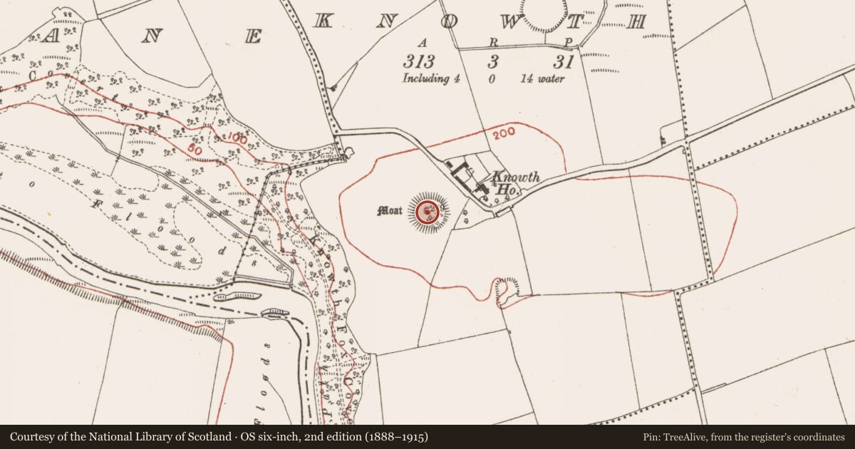 Ordnance Survey six-inch map, 2nd edition (1888–1915) covering the location of Enclosure, Knowth, County Meath, with a pin at the register's coordinates