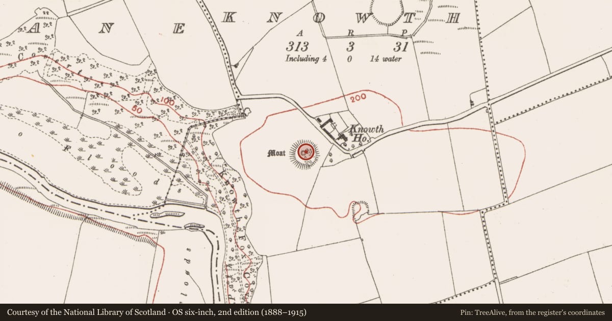 Ordnance Survey six-inch map, 2nd edition (1888–1915) covering the location of Church, Knowth, County Meath, with a pin at the register's coordinates