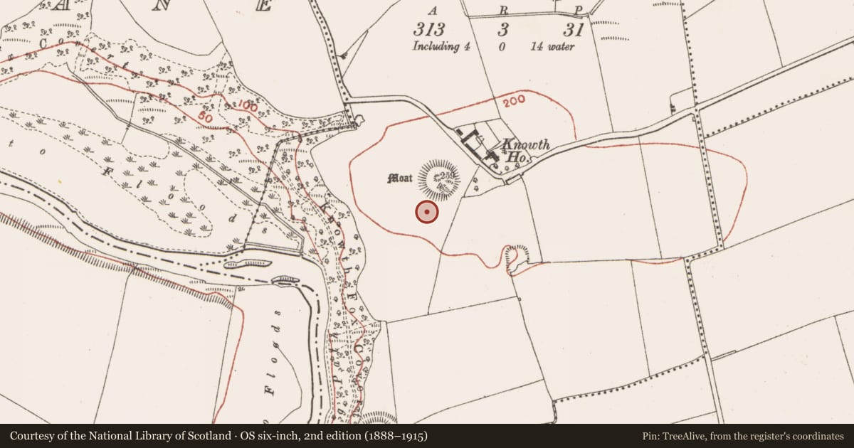Ordnance Survey six-inch map, 2nd edition (1888–1915) covering the location of Megalithic tomb - passage tomb, Knowth, County Meath, with a pin at the register's coordinates